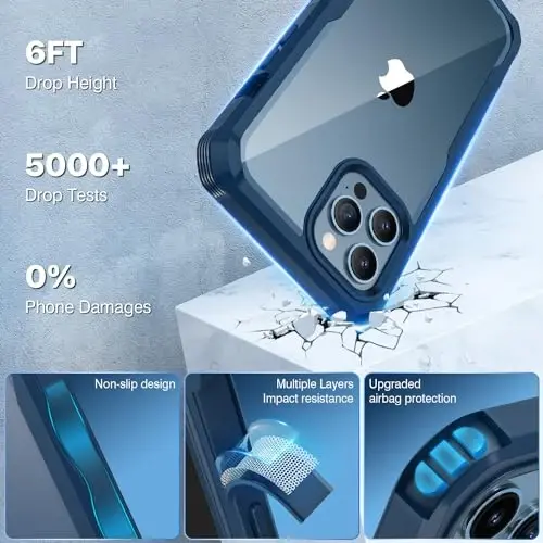 CENHUFO iPhone 12 Pro Max uchun maxfiylik g‘ilofi, o‘rnatilgan 9H temperlangan shisha maxfiylik ekrani va kamera linzalari himoyachisi, zarbaga chidamli bamperli shaffof qopqoqli to‘liq korpusli telefon g‘ilofi - ko‘k - 4