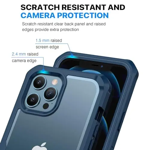 CENHUFO iPhone 12 Pro Max uchun maxfiylik g‘ilofi, o‘rnatilgan 9H temperlangan shisha maxfiylik ekrani va kamera linzalari himoyachisi, zarbaga chidamli bamperli shaffof qopqoqli to‘liq korpusli telefon g‘ilofi - ko‘k - 5