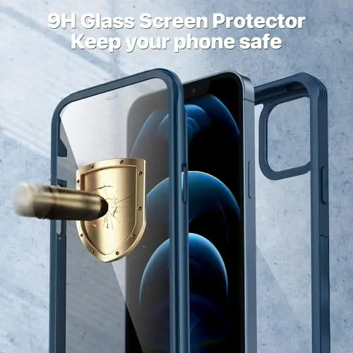 CENHUFO iPhone 12 Pro Max uchun maxfiylik g‘ilofi, o‘rnatilgan 9H temperlangan shisha maxfiylik ekrani va kamera linzalari himoyachisi, zarbaga chidamli bamperli shaffof qopqoqli to‘liq korpusli telefon g‘ilofi - ko‘k - 3