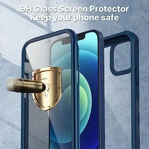 CENHUFO Privacy for iPhone 12 Case/iPhone 12 Pro Case, Full Body Phone Case with Built-in 9H Tempered Glass Privacy Screen Protector and Camera Lens Protector, Shockproof Bumper Clear Cover -Blue - 3