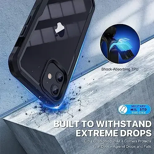 CENHUFO Privacy for iPhone 12 Case/iPhone 12 Pro Case, Full Body Phone Case with Built-in 9H Tempered Glass Privacy Screen Protector and Camera Lens Protector, Shockproof Bumper Clear Cover -Black - 5