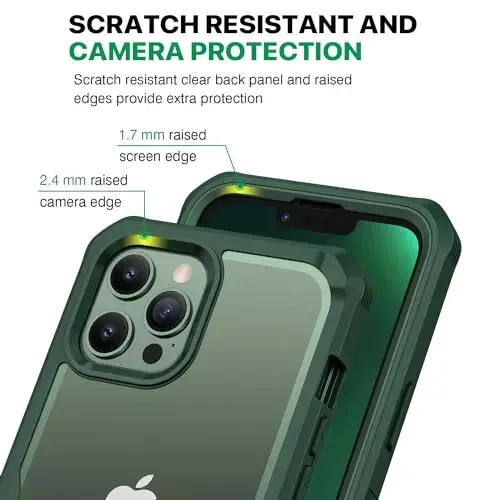 CENHUFO for iPhone 13 Pro Max Case, Privacy Phone Cover with Built-in Anti Peep Tempered Glass Privacy Screen Protector and Camera Protective, Full Body Shockproof Spy Clear Double Bumper - Green - 5