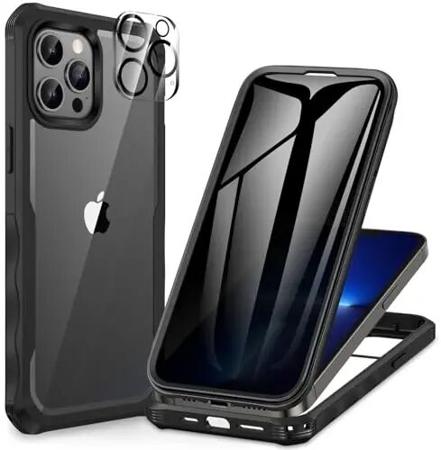 CENHUFO Privacy for iPhone 13 Pro Max Case, Full Body Phone Case with Built-in 9H Tempered Glass Privacy Screen Protector and Camera Lens Protector, Anti Peep Shockproof Bumper Clear Cover - Black - CENHUFO