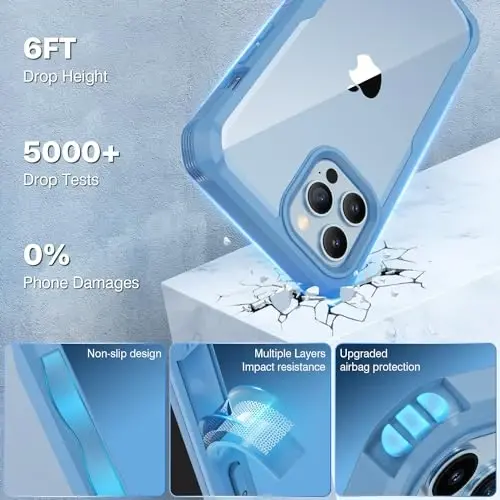 CENHUFO iPhone 13 Pro Max uchun g'ilof, o'rnatilgan Anti Peep temperli shisha maxfiylik ekran himoyachisi va kamera himoyasi, to'liq tanani zarbadan himoya qiluvchi shaffof ikki tomonlama bamperli maxfiylik telefon qopqog'i - Moviy - 4