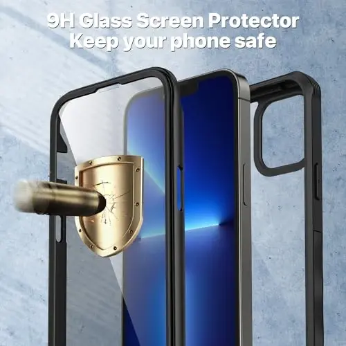 CENHUFO iPhone 13 Pro Max uchun shaxsiy qulf, o'rnatilgan 9H temperli shisha shaxsiy ekran himoyachisi va kamera linzalari himoyachisi, zarbaga chidamli bamperli tiniq qopqoq - qora rangli to'liq korpusli telefon qutisi - 4