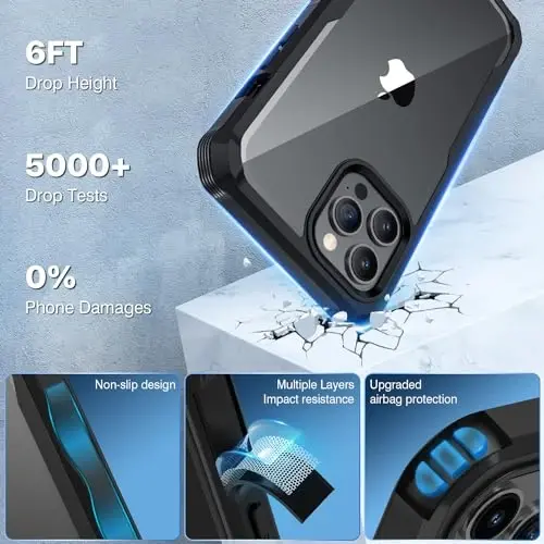 CENHUFO iPhone 13 Pro Max uchun shaxsiy qulf, o'rnatilgan 9H temperli shisha shaxsiy ekran himoyachisi va kamera linzalari himoyachisi, zarbaga chidamli bamperli tiniq qopqoq - qora rangli to'liq korpusli telefon qutisi - 5