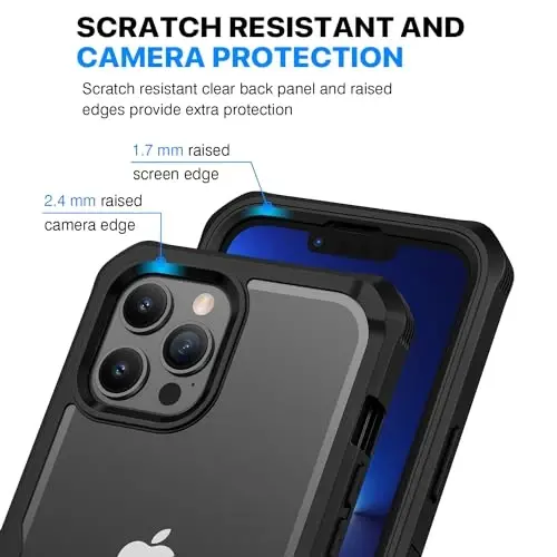 CENHUFO iPhone 13 Pro uchun shaxsiy qulf, o'rnatilgan 9H temperli shisha shaxsiy ekran himoyachisi va kamera linzalari himoyachisi bilan to'liq korpusli telefon qutisi, o'g'irlikdan himoyalangan zarbga chidamli tamponli tiniq qopqoq - qora - 6