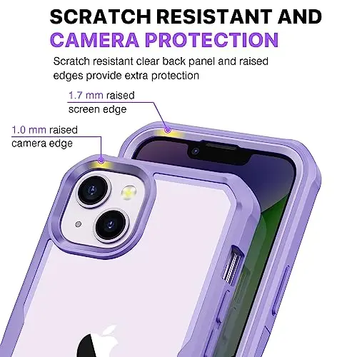 CENHUFO iPhone 14 Case/iPhone 13 Case uchun maxfiylik, o'rnatilgan 9H temperli shisha maxfiylik ekran himoyachisi va kamera linzalari himoyachisi, zarbaga chidamli bamperli shaffof qopqoq - binafsha - 6