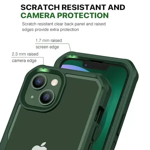 CENHUFO iPhone 14 Case/iPhone 13 Case uchun maxfiylik, oʻrnatilgan 9H temperli shisha maxfiylik ekran himoyachisi va kamera linzalari himoyachisi, zarbga chidamli tamponli shaffof qopqoq - Yashil - 6