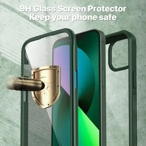 CENHUFO iPhone 14 Case/iPhone 13 Case uchun maxfiylik, oʻrnatilgan 9H temperli shisha maxfiylik ekran himoyachisi va kamera linzalari himoyachisi, zarbga chidamli tamponli shaffof qopqoq - Yashil - 4