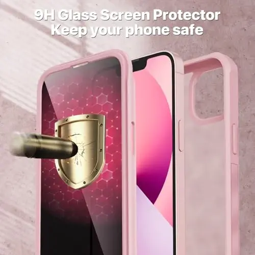 CENHUFO iPhone 14 Case/iPhone 13 Case uchun maxfiylik, oʻrnatilgan 9H закален stikli maxfiylik ekran himoyachisi va kamera linzalari himoyachisi bilan toʻliq korpusli telefon qutisi, zarbaga chidamli bamperli tiniq qopqoq - pushti - 4