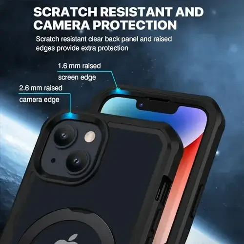 CENHUFO iPhone 14 / iPhone 13 uchun maxfiylik telefon qutisi [Magsafe bilan mos] O'rnatilgan shisha maxfiylik ekran himoyachisi va magnit halqali stend, to'liq korpusli zarbga chidamli shaffof kamera linzalari qopqog'i - qora - 6