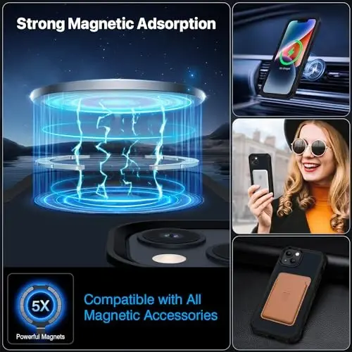 CENHUFO iPhone 14 / iPhone 13 uchun maxfiylik telefon qutisi [Magsafe bilan mos] O'rnatilgan shisha maxfiylik ekran himoyachisi va magnit halqali stend, to'liq korpusli zarbga chidamli shaffof kamera linzalari qopqog'i - qora - 5