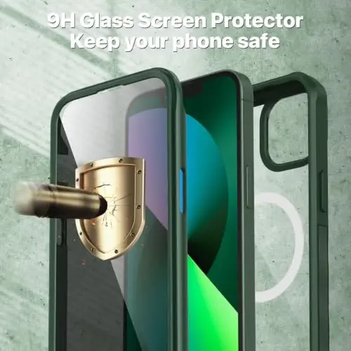 CENHUFO Privacy for iPhone 14 Case/iPhone 13 Case, Full Body Phone Case with Built-in 9H Tempered Glass Privacy Screen Protector and Camera Lens Protector, Shockproof Bumper Clear Cover - Green - CENHUFO (1)