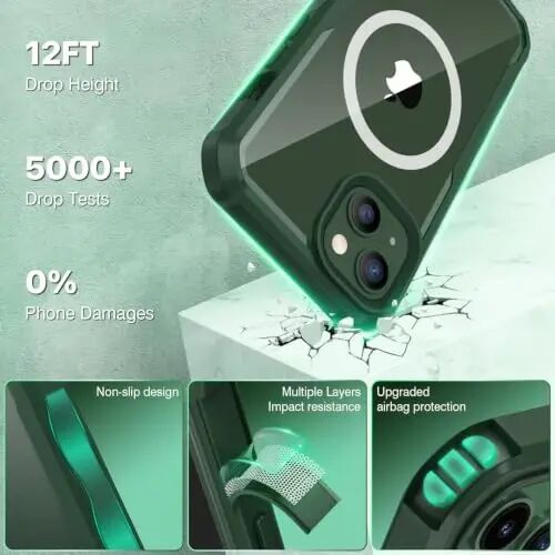 CENHUFO iPhone 14 Kılıfı/iPhone 13 Kılıfı Gizliliği, Dahili 9H Temperli Cam Gizlilik Ekran Koruyucusu ve Kamera Lensi Koruyucusu, Darbeye Dayanıklı Tampon Şeffaf Kapaklı Tam Gövde Telefon Kılıfı - Yeşil - 4