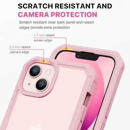 CENHUFO Privacy for iPhone 14 Case/iPhone 13 Case, Full Body Phone Case with Built-in 9H Tempered Glass Privacy Screen Protector and Camera Lens Protector, Shockproof Bumper Clear Cover - Pink - 6