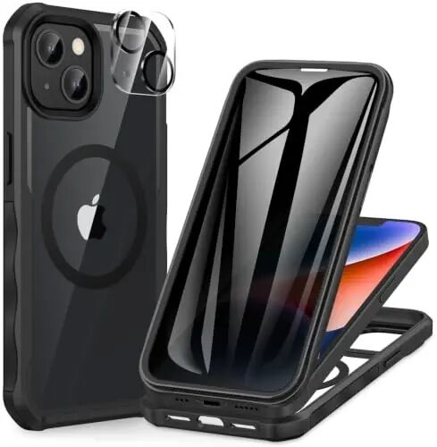 CENHUFO Privacy for iPhone 14 Plus Case, Full Body Phone Case with Built-in 9H Tempered Glass Privacy Screen Protector and Camera Lens Protector, Anti Peep Shockproof Bumper Clear Cover - Black - CENHUFO