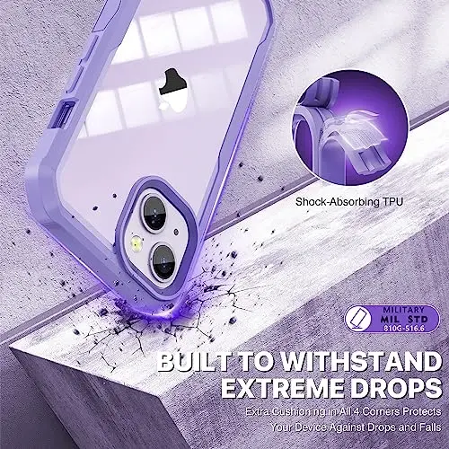 CENHUFO Privacy for iPhone 14 Plus Case, Full Body Phone Case with Built-in 9H Tempered Glass Privacy Screen Protector and Camera Lens Protector, Anti Peep Shockproof Bumper Clear Cover - Purple - 5