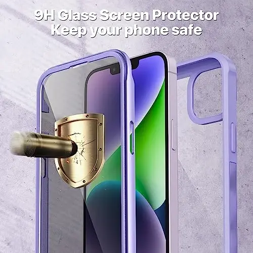 CENHUFO iPhone 14 Plus uchun maxfiylik g'ilofi, o'rnatilgan 9H temperli shisha maxfiylik ekran himoyachisi va kamera linzalari himoyachisi, ko'zdan kechirishga qarshi zarbga chidamli bamperli shaffof qopqoq - binafsha - 4