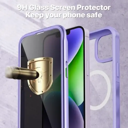 CENHUFO iPhone 14 Plus uchun maxfiylik g'ilofi, o'rnatilgan 9H temperli shisha maxfiylik ekran himoyachisi va kamera linzalari himoyachisi, ko'zdan kechirishga qarshi zarbga chidamli bamperli shaffof qopqoq - binafsha - 6