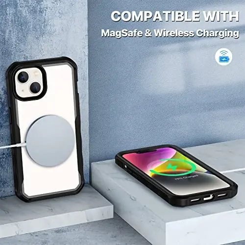 CENHUFO iPhone 14 Plus uchun shaxsiy qulf, o'rnatilgan 9H temperli shisha shaxsiy ekran himoyachisi va kamera linzalari himoyachisi, o'g'irlikga qarshi zarbaga bardoshli bamperli shaffof qopqoq - Qora - 6