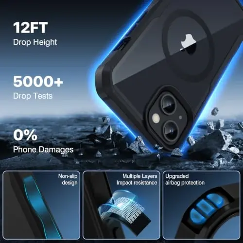 CENHUFO iPhone 14 Plus uchun shaxsiy qulf, o'rnatilgan 9H temperli shisha shaxsiy ekran himoyachisi va kamera linzalari himoyachisi, o'g'irlikga qarshi zarbaga bardoshli bamperli shaffof qopqoq - Qora - 3