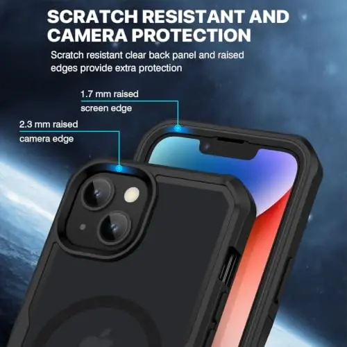 CENHUFO iPhone 14 Plus uchun shaxsiy qulf, o'rnatilgan 9H temperli shisha shaxsiy ekran himoyachisi va kamera linzalari himoyachisi, o'g'irlikga qarshi zarbaga bardoshli bamperli shaffof qopqoq - Qora - 6