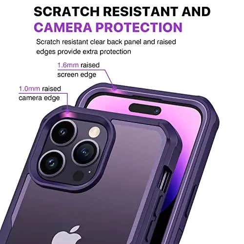 CENHUFO Privacy for iPhone 14 Pro Case, Full Body Phone Case with Built-in 9H Tempered Glass Privacy Screen Protector and Camera Lens Protector, Anti Peep Shockproof Bumper Clear Cover - Deep Purple - 6