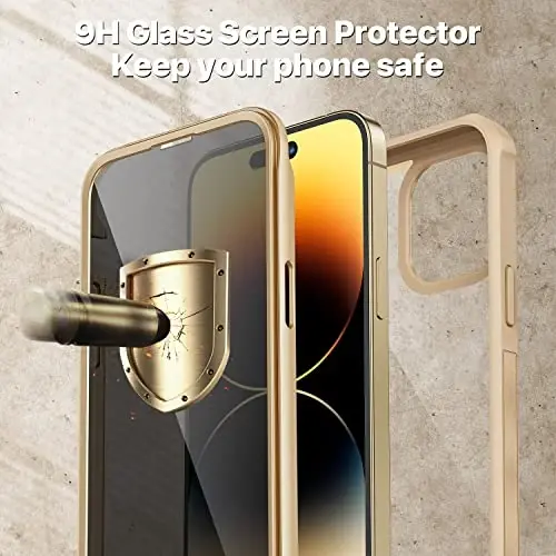 CENHUFO Privacy for iPhone 14 Pro Case, Full Body Phone Case with Built-in 9H Tempered Glass Privacy Screen Protector and Camera Lens Protector, Anti Peep Spy Shockproof Bumper Clear Cover - Beige - 10