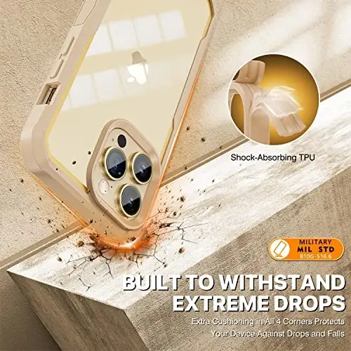 CENHUFO Privacy for iPhone 14 Pro Max Case, Full Body Phone Case with Built-in 9H Tempered Glass Privacy Screen Protector and Camera Lens Protector, Anti Peep Shockproof Bumper Clear Cover - Beige - 5