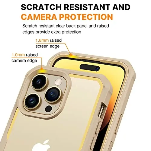 CENHUFO iPhone 14 Pro Max uchun maxfiylik g'ilofi, o'rnatilgan 9H temperli shisha maxfiylik ekran himoyachisi va kamera linzalari himoyachisi bilan to'liq korpusli telefon g'ilofi, chayqalishga qarshi zarbga chidamli bamperli shaffof qopqoq - bej - 6