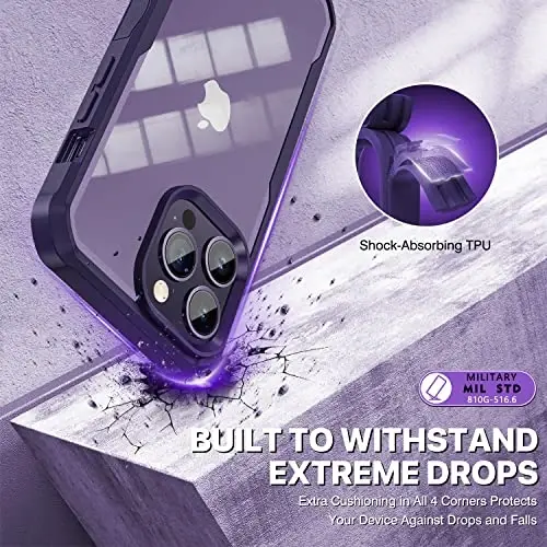 CENHUFO iPhone 14 Pro Max uchun shaxsiy himoya gʻilofi, oʻrnatilgan 9H temperlangan shisha shaxsiy himoya ekrani va kamera linzalari himoyasi, zarbaga chidamli bamper qopqogʻi - toʻq binafsha - 5