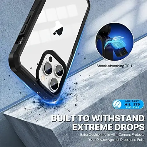 CENHUFO iPhone 14 Pro uchun maxfiylik gʻilofi, oʻrnatilgan 9H temperli shisha maxfiylik ekran himoyachisi va kamera linzalari himoyachisi bilan toʻliq korpusli telefon gʻilofi, koʻzdan kechiruvchi, zarbga chidamli bamperli shaffof qopqoq - qora - 5