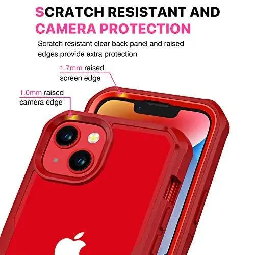 CENHUFO Privacy for iPhone 14 Case/iPhone 13 Case, Full Body Phone Case with Built-in 9H Tempered Glass Privacy Screen Protector and Camera Lens Protector, Shockproof Bumper Clear Cover - Red - 6