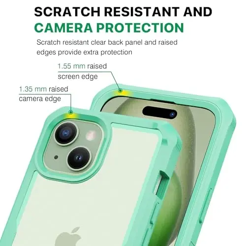 CENHUFO Privacy for iPhone 15 Case, Full Body Phone Case with Built-in 9H Tempered Glass Privacy Screen Protector and Camera Lens Protector, Anti Peep Spy Shockproof Bumper Clear Cover - Green - 6