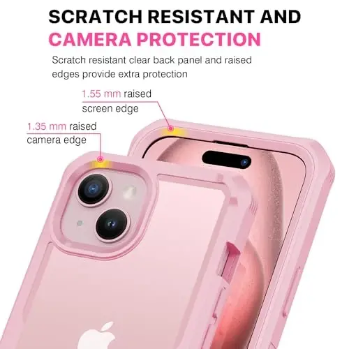 CENHUFO Privacy for iPhone 15 Case, Full Body Phone Case with Built-in 9H Tempered Glass Privacy Screen Protector and Camera Lens Protector, Anti Peep Spy Shockproof Bumper Clear Cover - Pink - 12