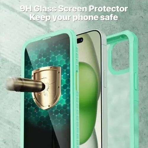 CENHUFO Privacy for iPhone 15 Plus Case, Full Body Phone Case with Built-in 9H Tempered Glass Privacy Screen Protector and Camera Lens Protector, Anti Peep Spy Shockproof Bumper Clear Cover -Green - 4