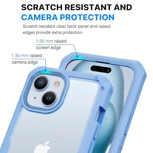 CENHUFO iPhone 15 Plus uchun shaxsiy qopqoq, oʻrnatilgan 9H temperli shisha shaxsiy ekran himoyachisi va kamera linzalari himoyachisi, koʻzdan kechiruvchi zarbga chidamli bamper shaffof qopqoqli toʻliq tanali telefon qopqogʻi - koʻk - 6