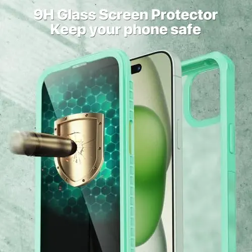 CENHUFO iPhone 15 Plus uchun shaxsiy qulf, o'rnatilgan 9H temperli shisha shaxsiy ekran himoyachisi va kamera linzalari himoyachisi, anti-peep josus zarbaga chidamli bamper shaffof qopqog'i bilan to'liq korpusli telefon qutisi - Yashil - 4