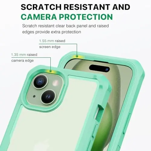 CENHUFO iPhone 15 Plus uchun shaxsiy qulf, o'rnatilgan 9H temperli shisha shaxsiy ekran himoyachisi va kamera linzalari himoyachisi, anti-peep josus zarbaga chidamli bamper shaffof qopqog'i bilan to'liq korpusli telefon qutisi - Yashil - 6