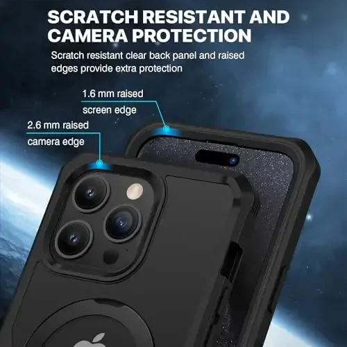 CENHUFO Privacy for iPhone 15 Pro Case, Full Body Phone Case [Compatible with Magsafe] Built-in 9H Tempered Glass Privacy Screen Protector and Magnetic Ring Stand, Clear Camera Lens Cover - Black - 7