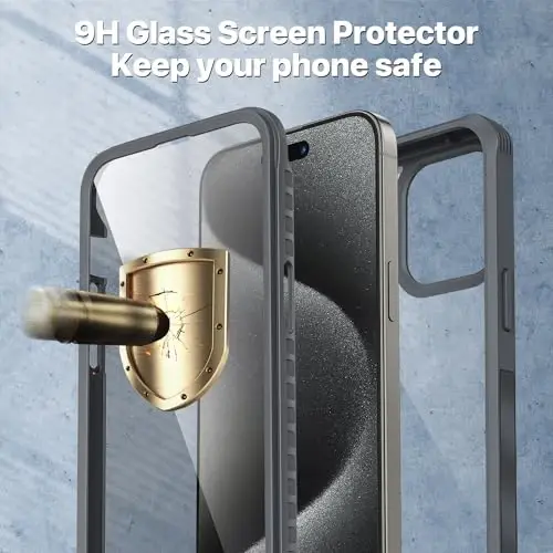 CENHUFO iPhone 15 Pro Max uchun maxfiylik gʻilofi, 9H закалённого shisha maxfiylik ekran himoyachisi va kamera ob'ektivini himoya qiluvchi o'rnatilgan to'liq korpusli telefon g'ilofi, zarbaga chidamli bamperli shaffof qopqoq - kulrang - 4