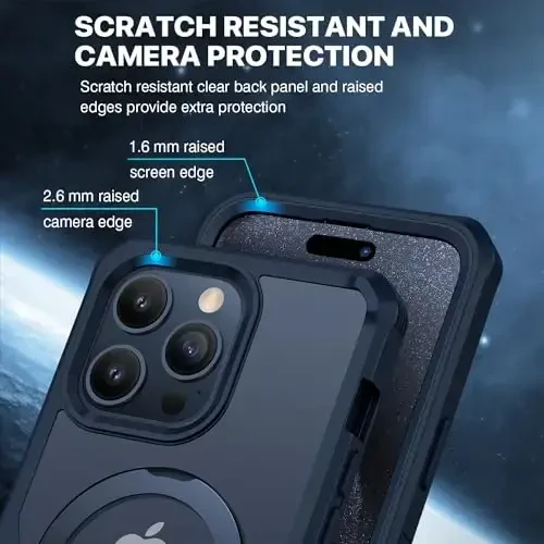 CENHUFO iPhone 15 Pro uchun maxfiylik gʻilofi, toʻliq korpusli telefon gʻilofi [Magsafe bilan mos] Oʻrnatilgan 9H temperli shisha maxfiylik ekran himoyachisi va magnit halqali tayanch, shaffof kamera linzalari qopqogʻi - Moviy - 7