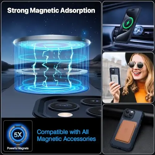 CENHUFO iPhone 15 Pro uchun maxfiylik gʻilofi, toʻliq korpusli telefon gʻilofi [Magsafe bilan mos] Oʻrnatilgan 9H temperli shisha maxfiylik ekran himoyachisi va magnit halqali tayanch, shaffof kamera linzalari qopqogʻi - Moviy - 4
