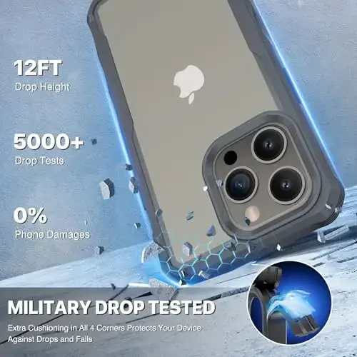 CENHUFO iPhone 15 Pro uchun shaxsiy qulf, o'rnatilgan 9H temperlangan shisha shaxsiy ekran himoyachisi va kamera linzalari himoyachisi bilan to'liq tanali telefon qulfi, anti-peep josus zarbaga chidamli tampon toza qopqoq - kulrang - 5