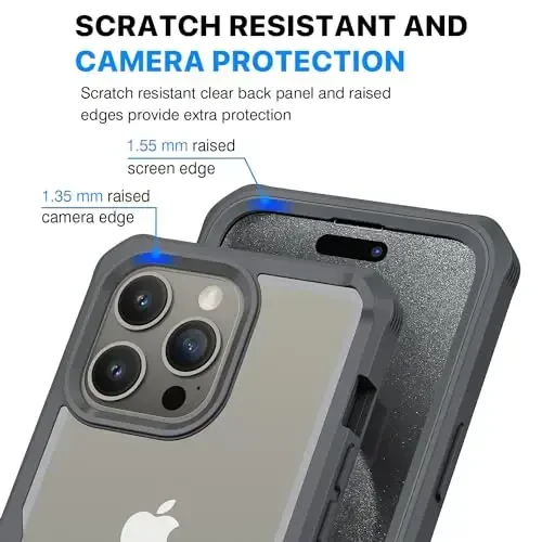 CENHUFO iPhone 15 Pro uchun shaxsiy qulf, o'rnatilgan 9H temperlangan shisha shaxsiy ekran himoyachisi va kamera linzalari himoyachisi bilan to'liq tanali telefon qulfi, anti-peep josus zarbaga chidamli tampon toza qopqoq - kulrang - 6