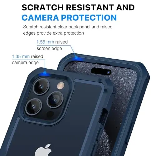 CENHUFO iPhone 15 Pro uchun shaxsiy qulf, o'rnatilgan 9H temperli shisha shaxsiy ekran himoyachisi va kamera linzalari himoyachisi, josuslikka qarshi zarbga chidamli tamponli tiniq qopqoq - Moviy - 6