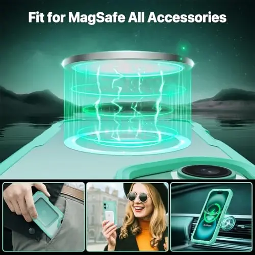 CENHUFO Magnetic Privacy for iPhone 16 Case [Compatible with Magsafe] Full Body Phone Case Built-in 9H Tempered Glass Privacy Screen Protector and Camera Lens Cover, Shockproof Bumper Clear -Green - 4