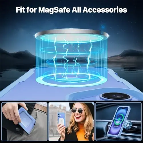 CENHUFO iPhone 16 Plus uchun magnitli maxfiylik g'ilofi [Magsafe bilan mos keladi] To'liq korpusli telefon g'ilofi O'rnatilgan 9H temperli shisha maxfiylik ekran himoyachisi va kamera linzalari qopqog'i, zarbga chidamli bamper - Moviy - 4