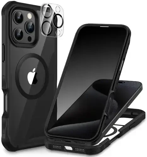 CENHUFO Magnetic Privacy for iPhone 16 Pro Case [Compatible with Magsafe] Full Body Phone Case Built-in 9H Tempered Glass Privacy Screen Protector and Camera Lens Cover, Shockproof Bumper - Black - CENHUFO